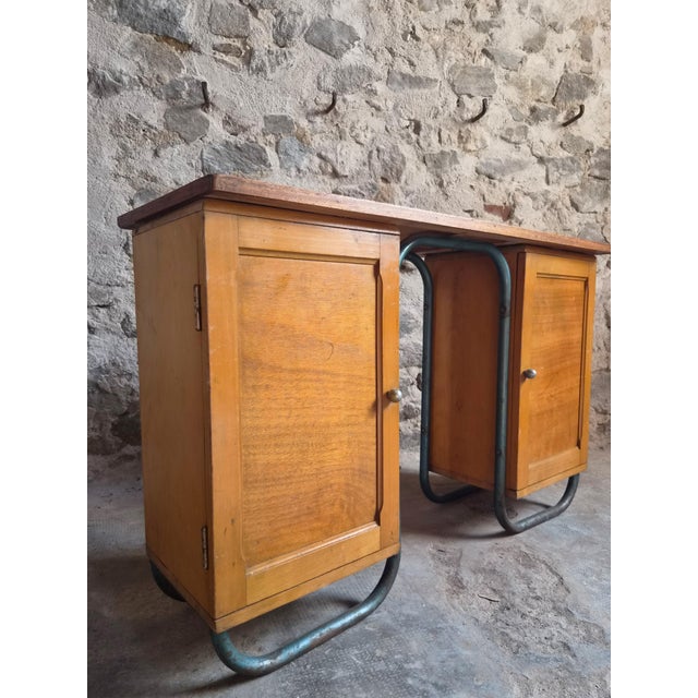 French Modern Beech and Tubular Steel Writing Desk, 1930s For Sale - Image 4 of 18