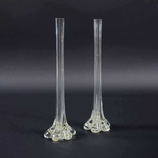 Art Nouveau French Gladioli Fluted Glass Vases, 1890s, Set of 2 For Sale - Image 3 of 6