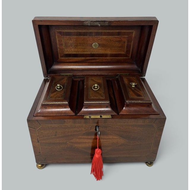 Antique English Wooden Georgian Chippendale Triple Tea Caddy 18c Irish Provenance For Sale - Image 10 of 11