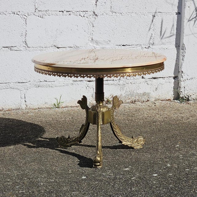 French Vintage Marble and Bonze Lounge Table Style Louis XV from the 60s. Marble Top with beautiful Play of soft Colors...