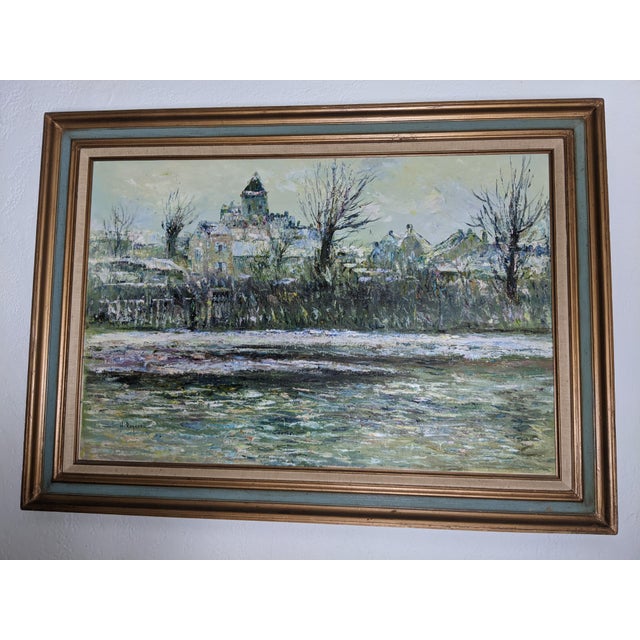 Late 20th Century Large H. Rogers Impressionist Winter Landscape Oil Painting Framed 43x31 in Style of Claude Monet For Sale - Image 10 of 14
