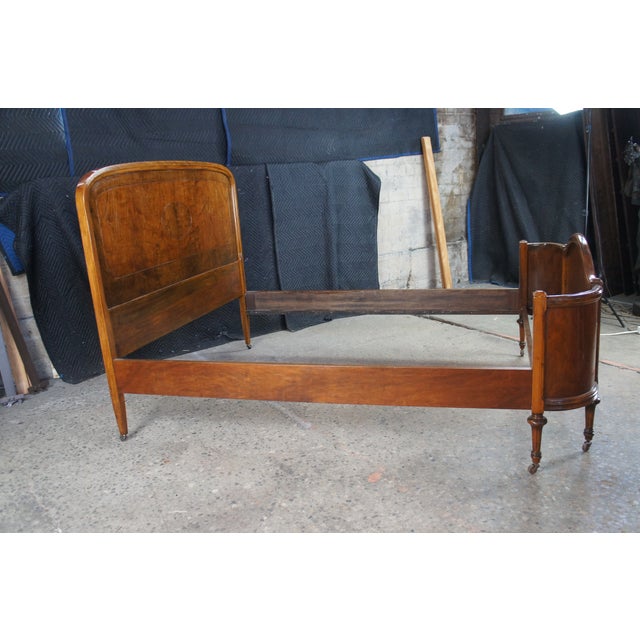 Antique French Louis XVI Burl Walnut Full Size Bed W Wrap Around Footboard For Sale - Image 10 of 13