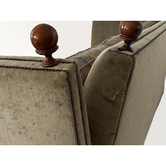 2000s Vintage Baker Furniture Co. English Traditional Knole Style Olive Green Velvet Sofa For Sale - Image 9 of 9
