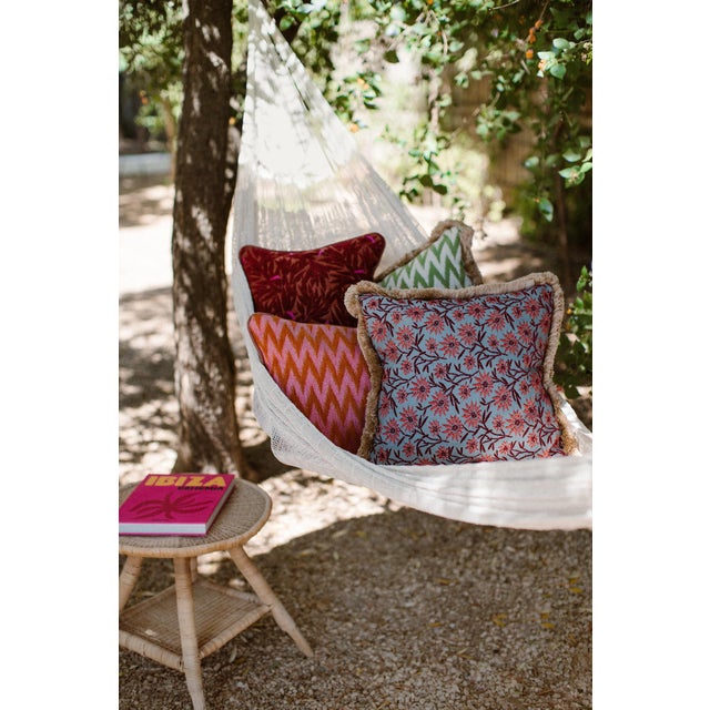 Palais Double Sided Outdoor Cushion in Yoko Bordeaux X Rosita Orange & Pink, 18x18 Inch For Sale - Image 4 of 8