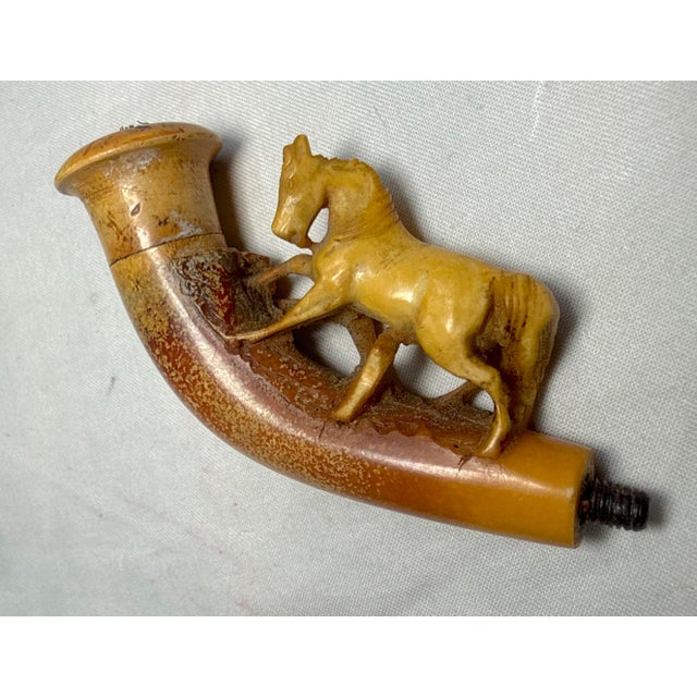 Ceramic Antique 1800s Hand Carved Horse Meerschaum Smoking Pipe With Hard Case Sculpture For Sale - Image 7 of 10