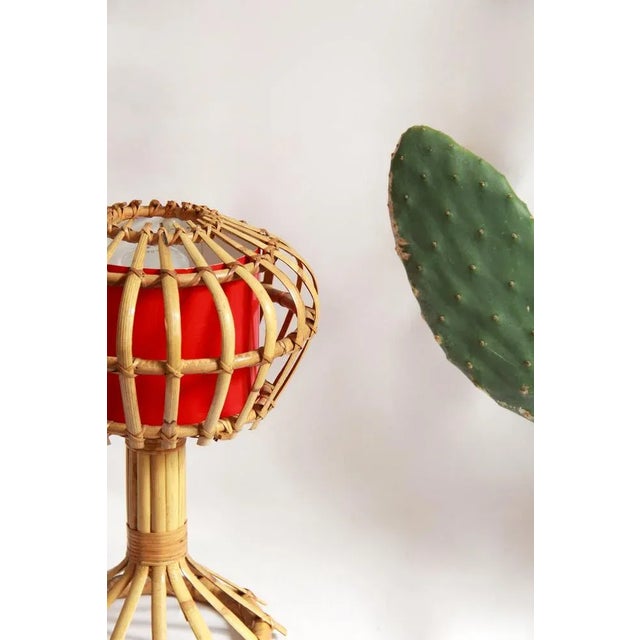 Industrial Mid-Century Italian Torcia Table Lamp in Wicker, 1950s For Sale - Image 3 of 9