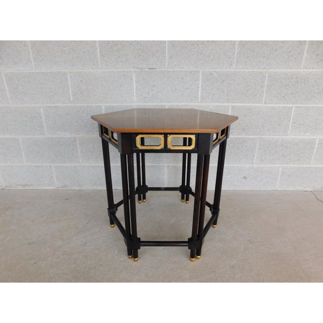 Mid-Century Baker Furniture Lacquered Gold Gilt Finish Figured Wood Side Table For Sale - Image 12 of 13
