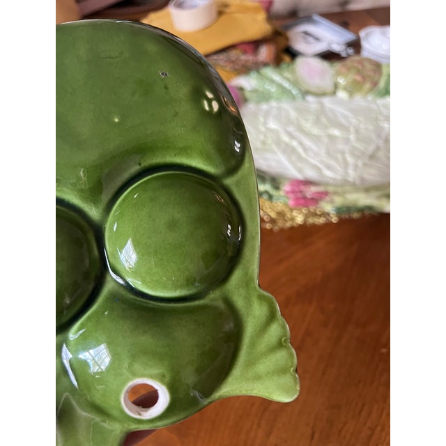 Rustic European Vintage Green Ceramic Deviled Egg Chicken Plate For Sale - Image 3 of 8