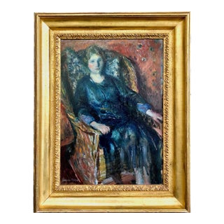 “Portrait of a Seated Lady in Wicker Chair” by American Artist Adolphe Borie (1877–1934) For Sale