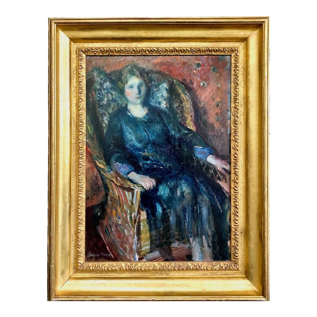 “Portrait of a Seated Lady in Wicker Chair” by American Artist Adolphe Borie (1877–1934) For Sale