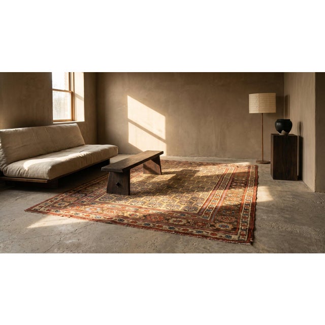Textile 1880s Yellow Geometric Tribal Antique W. Persian Bijar Rug 5'3" X 7'7" Handknotted Wool Carpet For Sale - Image 7 of 8