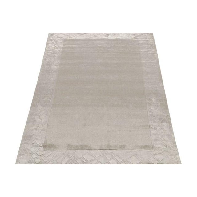 2010s Rug & Kilim’s Modern Rug With Taupe Open Field and Silver-Gray Border For Sale - Image 5 of 8
