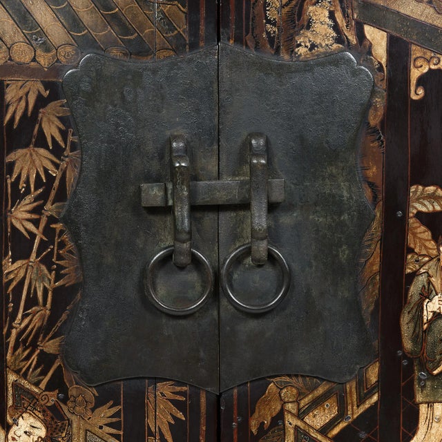 Chinese Painted Black Lacquer Scholars' Cabinet, c. 1800 For Sale - Image 10 of 12