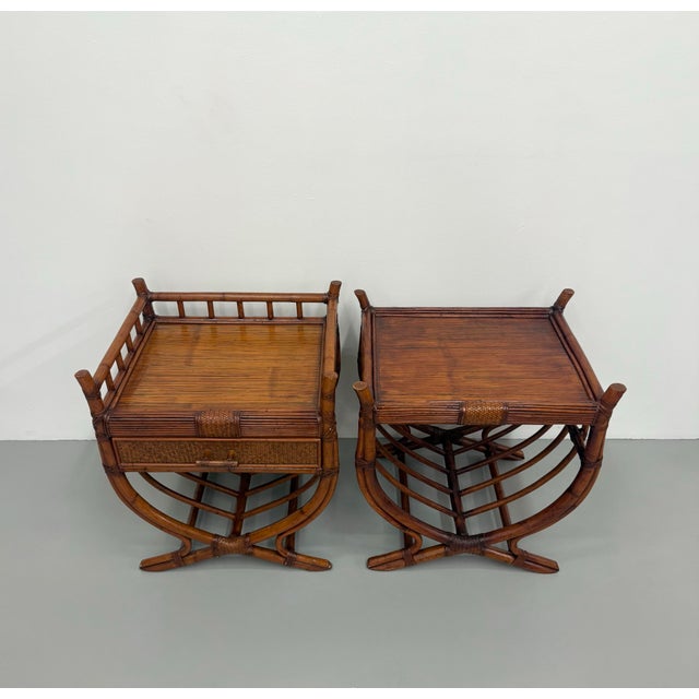 Mid 20th Century Vintage Rattan & Woven Rattan Coastal Nightstands - Set of 2 For Sale - Image 5 of 6