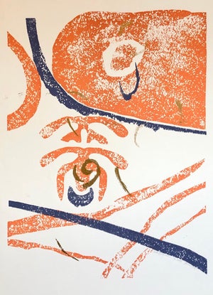 Viola Burley Leak, Motif, Gold Abstract African American Artist Viola Leak Woodcut Silkscreen Print, 1982