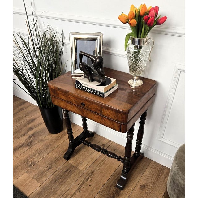 Antique Italian Burl Wood Carved Legs Sewing Side Table, 1890s For Sale - Image 3 of 10