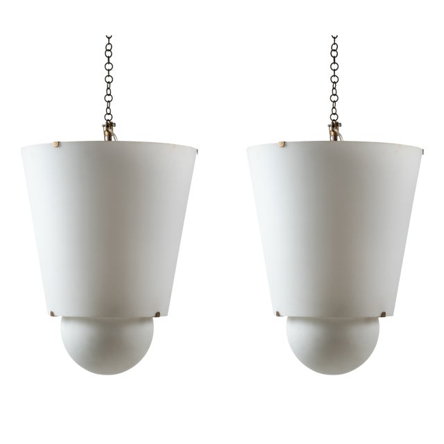 Vintage Pendant Light in Opal Glass and Brass, 1950s For Sale