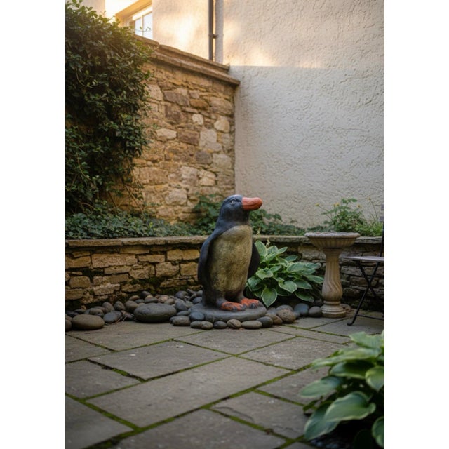 Stone Gray Vintage Concrete Penguin Garden Statue With Original Patina For Sale - Image 8 of 9
