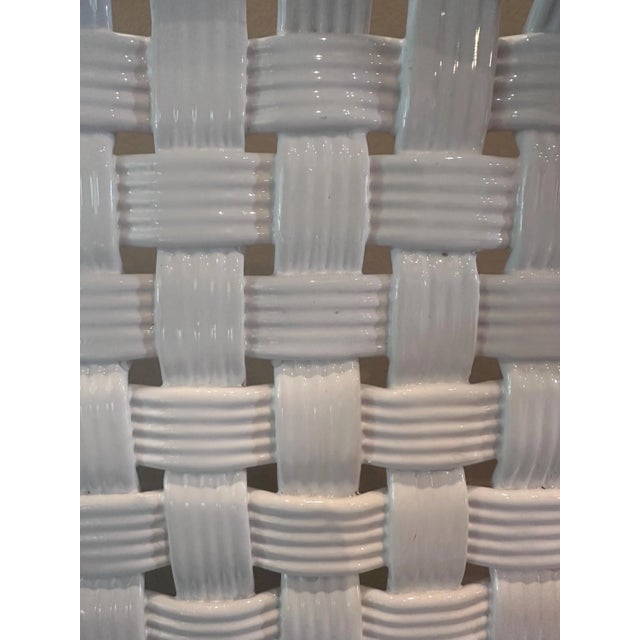 Shabby Chic Vintage White Basket Weave Ceramic Tray Platter For Sale - Image 3 of 6