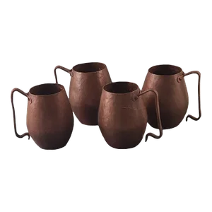 Set of 4 Antique Arts & Crafts Hand Hammered Copper Tankards Cups Mugs #2