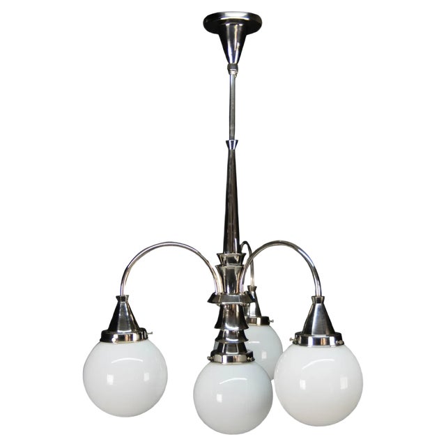 Art Deco Chrome 4-Light Chandelier, 1930s For Sale