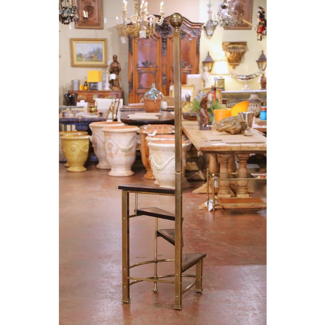 Early 20th Century English Edwardian Four-Step Brass and Leather Library Steps For Sale - Image 12 of 15