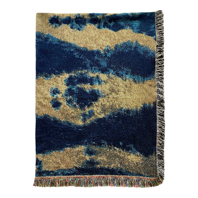 Rousseau Gold Pleat Abstract Pattern Fringed Throw Blanket For Sale