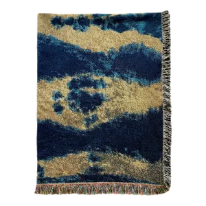 Rousseau Gold Pleat Abstract Pattern Fringed Throw Blanket