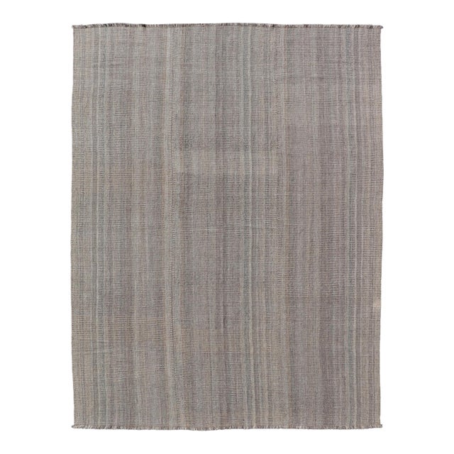 Handwoven Textured Kilim Rug in Soft Gray and Light Blue Tones 9'3 X 12'4 For Sale