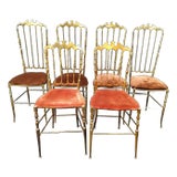 Married Set of 6 Chiavari Neoclassical Revival Brass Dining Chairs For Sale