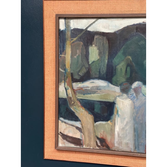Original Danish Oil on Canvas – “Gudhjem, Bornholm” by Nis Stougaard – Signed & Dated 1965 – Vintage & Framed – 78 × 68 cm...