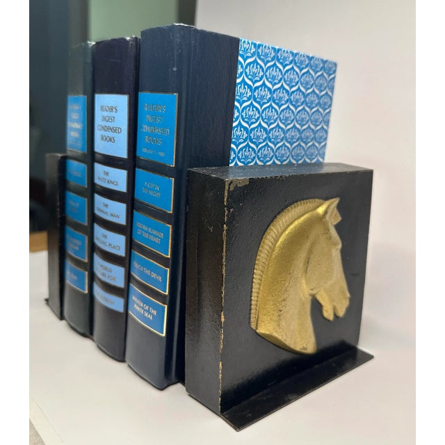 A Pair of Classic Roman Black & Gold Cast Metalware Bookends For Sale - Image 9 of 12