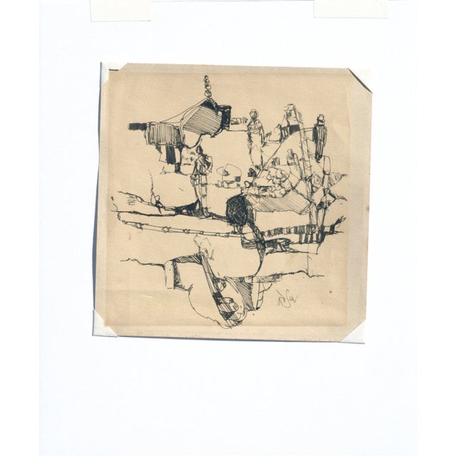 Dynamic drawing of figures in an abstracted landscape by David Rosen (Canadian, 1912-2004). Signed "Rosen" in the lower...