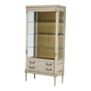 Vintage French Louis XVI Vitrine With 2-Drawers & Gilt Trim C1950 For Sale