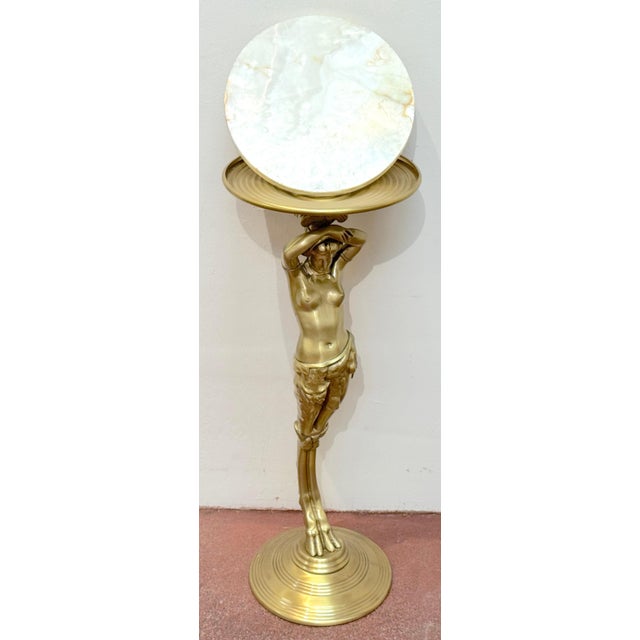 French Belle Époque Gilt Brass & Onyx Satyress Caryatid Pedestal, Circa 1900s For Sale In Greensboro - Image 6 of 18