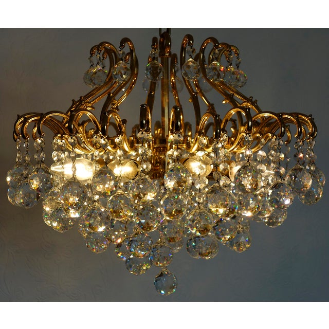 Vintage Brass and Lead Crystal Ball Chandelier from Schröder, 1970s For Sale - Image 9 of 15