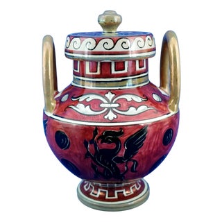 Majolica Lustre Ceramic Vase with Griffin by Angelo Pascucci of Icap Gualdo Tadino, Italy, 1920s For Sale