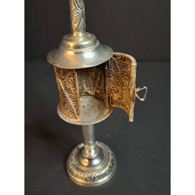 Antique 800 Silver Filigree Besamim Spice Tower Havdalah Judaica Tower Flag 86g For Sale - Image 12 of 16