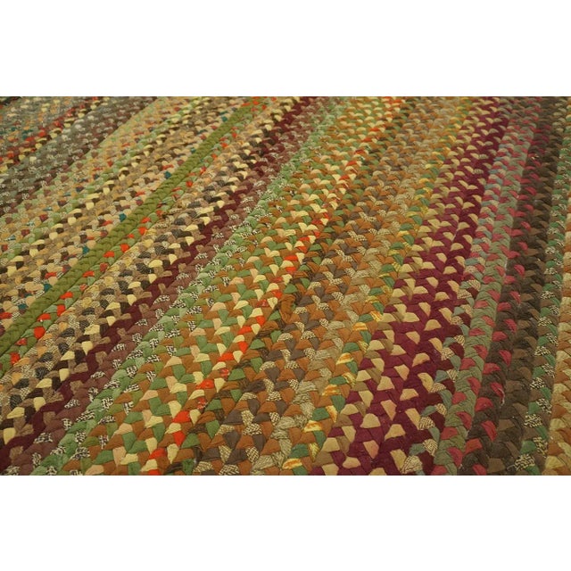 Durable Multicolor and Oval Geometric Design Vintage American Braided Rug For Sale In New York - Image 6 of 9