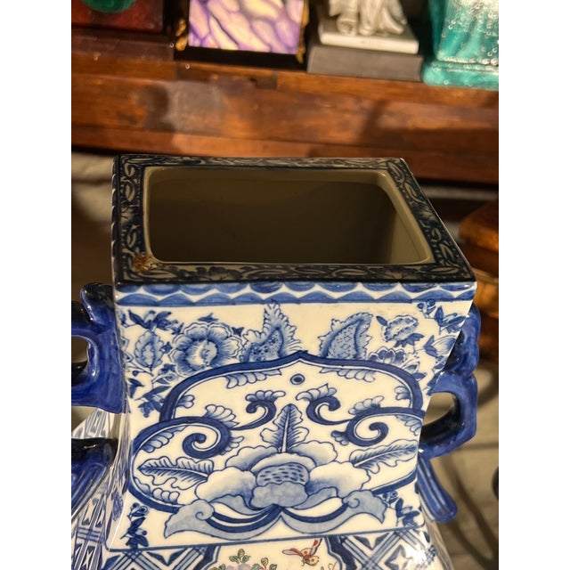 Vintage Blue and White Porcelain Vase With Hand Painted Court Scene For Sale - Image 11 of 11