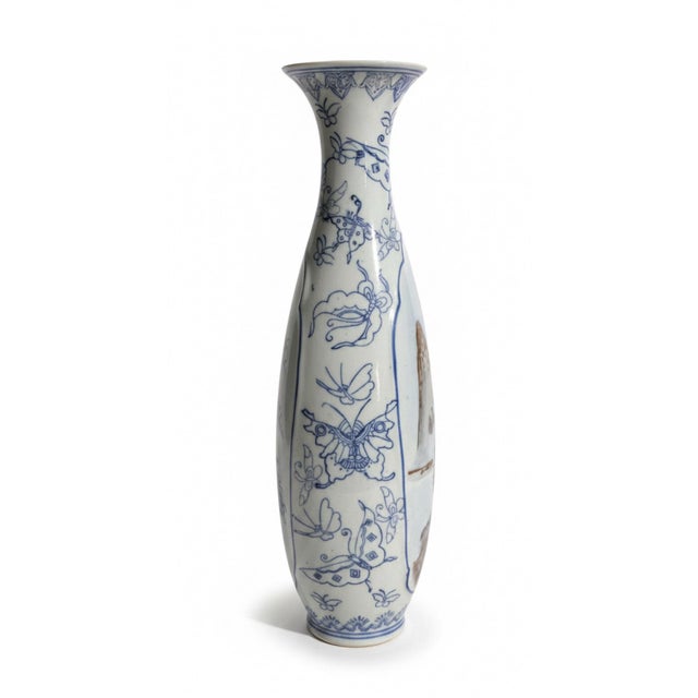 Asian Vintage Jingdezhen Chinese Eggshell Porcelain Landscape & Butterfly Vase With Box For Sale - Image 3 of 10