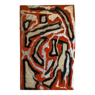 Vintage Mid-Century Primitivist Mixed Media Abstract Acrylic Metal Foil Board For Sale