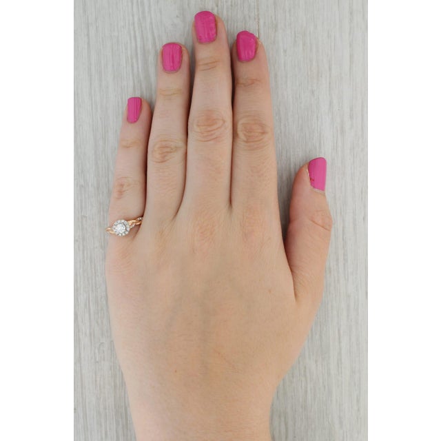 0.43ctw Round Diamond Halo Engagement Ring 14k Rose Gold Size 6.5 Vintage For Sale - Image 9 of 9