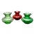 Vintage Anchor Hocking Squat Bud Vases With Ruffled Rims. Set of 3, 2 Green 1 Red For Sale