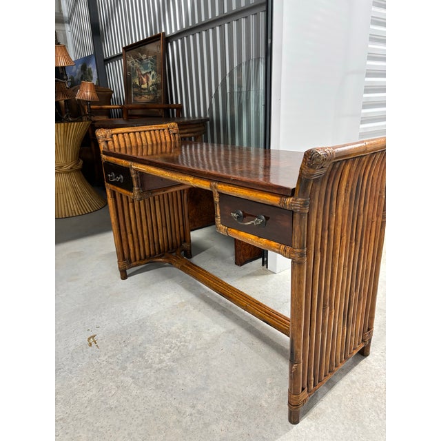 Mid-Century Modern Paul Frankl Attributed Mahogany Bamboo Desk or Entrance Table For Sale - Image 3 of 11