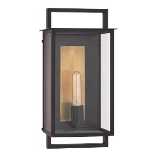 Ian K. Fowler for Visual Comfort Signature Halle Medium Wall Lantern in Aged Iron with Clear Glass For Sale