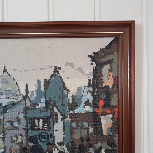 Mid Century Danish Modernist Cityscape Oil Painting by Hugo Langkilde Larsen For Sale - Image 4 of 16