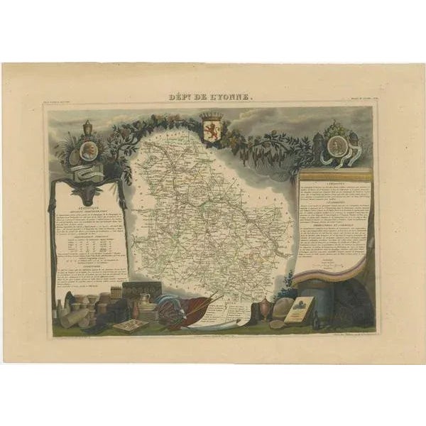 Antique map titled 'Dept. de l'Yonne'. Map of the French department of L'Yonne, France. L'Yonne is of France's premier...