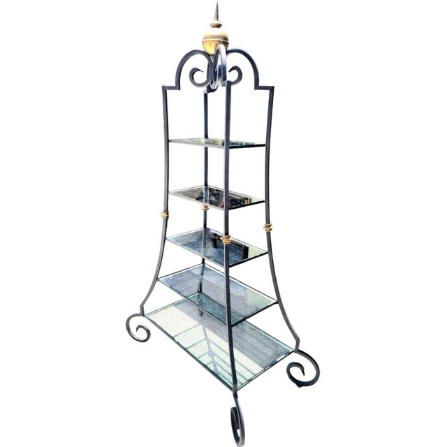 Vintage French Iron Pagoda Glass Shelf Graduated Étagère - Maison Jansen Style For Sale - Image 9 of 11