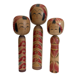 Three Vintage Naroku Kokeshi Dolls